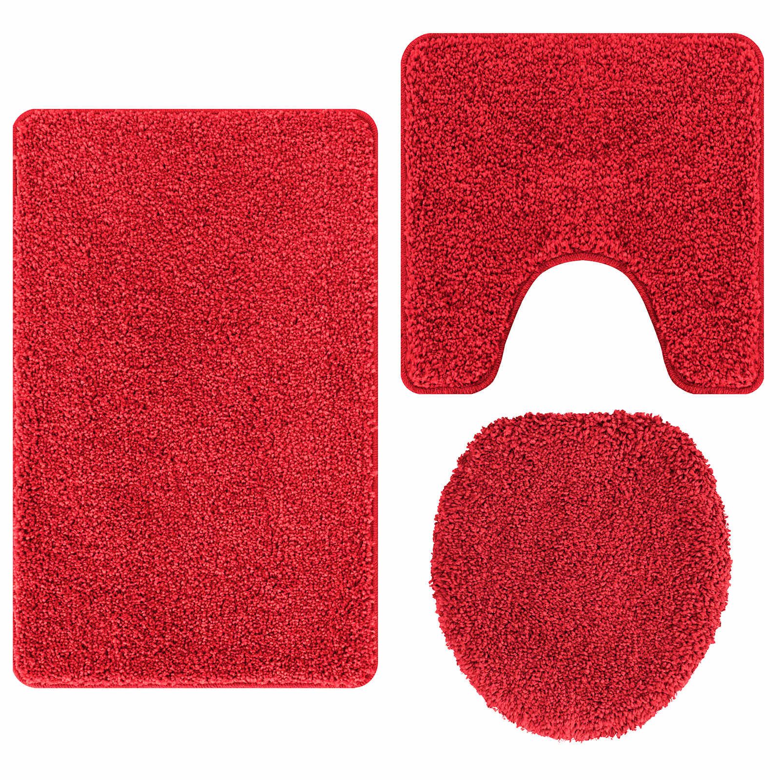 vidaXL Badematte Anti-Rutsch Badematten-Set 3 pcs Rot PP, Höhe 0.2 mm, Poly günstig online kaufen