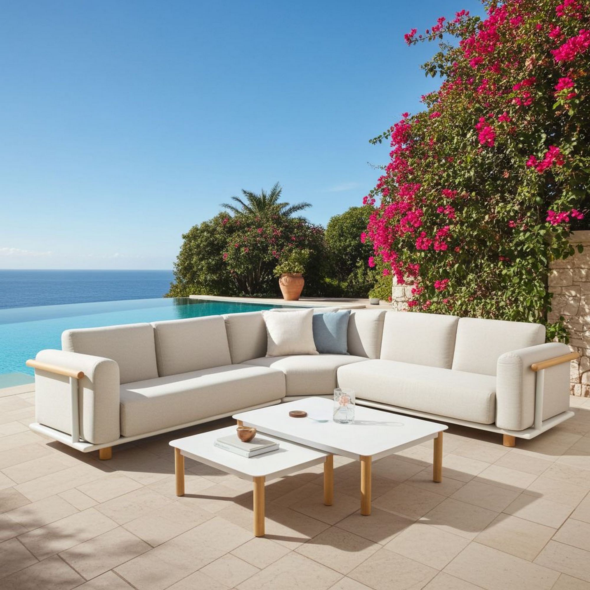 Lesli Living Gartenlounge-Set Lesli Living Eck-Lounge-Set "Mezio" Beige/Holzoptik 274x274 cm