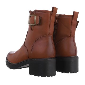 Ital-Design Damen Freizeit Stiefelette Blockabsatz Klassische Stiefeletten in Camel