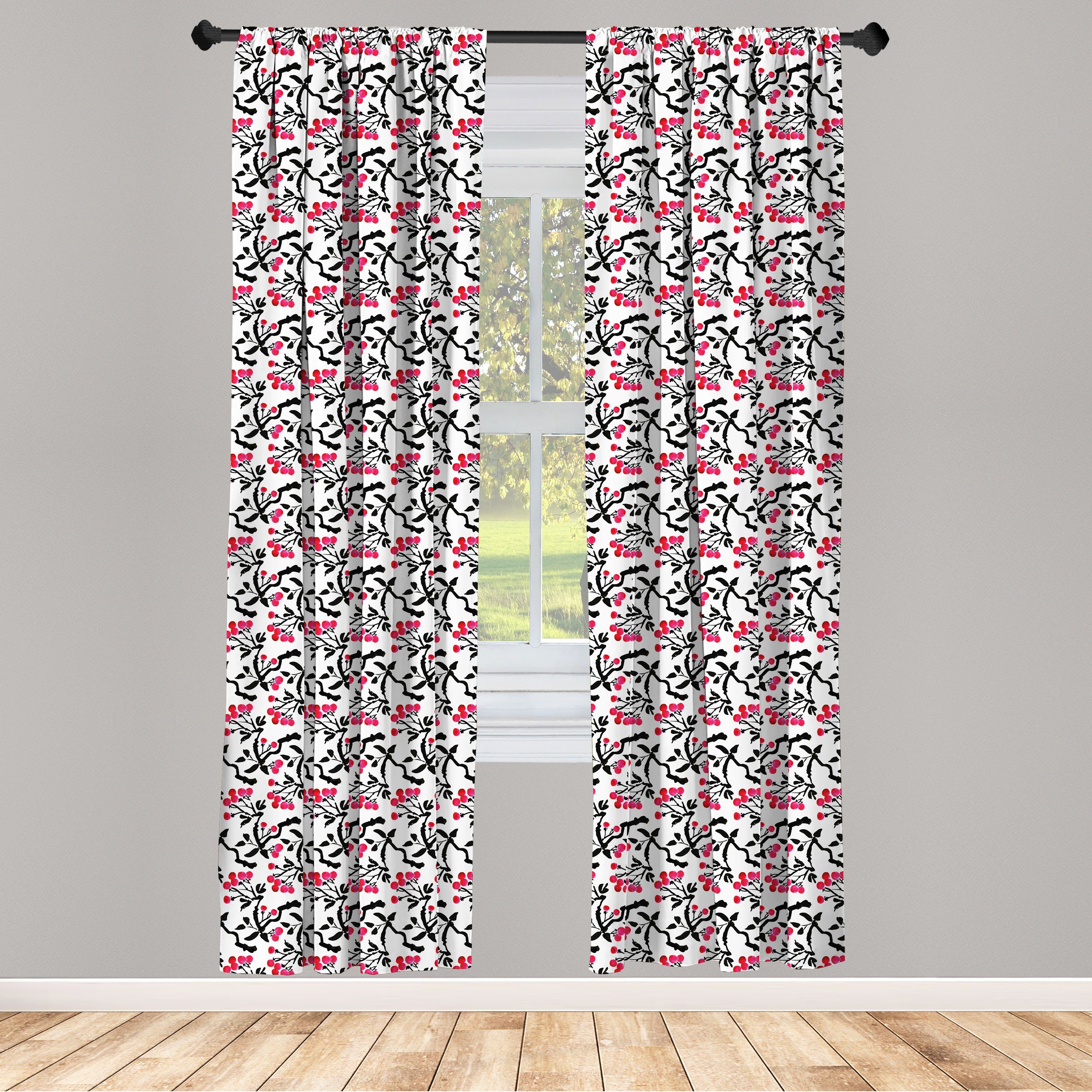 Gardine Abakuhaus, Dekor, Microfaser, Vorhang Blätter für Schlafzimmer Wohnzimmer Botanisch auf Zweigen Beeren