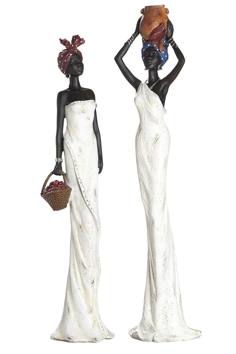2er Afrikanerin Figur Poly Set GILDE Tortuga weiß/creme/dunkelbraun stehend Dekoobjekt