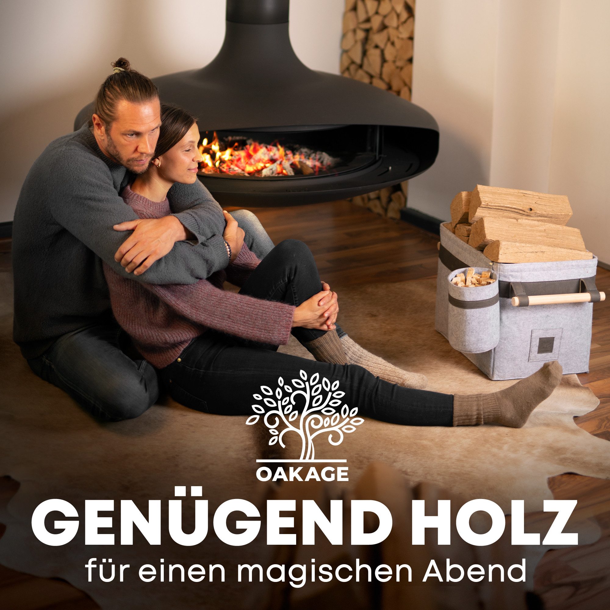 OAKAGE Kaminholzkorb Holzkorb für Kaminholz Feuerholzkorb Brennholzkorb Kaminkorb Filzkorb (Set, 1 x Holzkorb + 1 x Zündholzkorb)