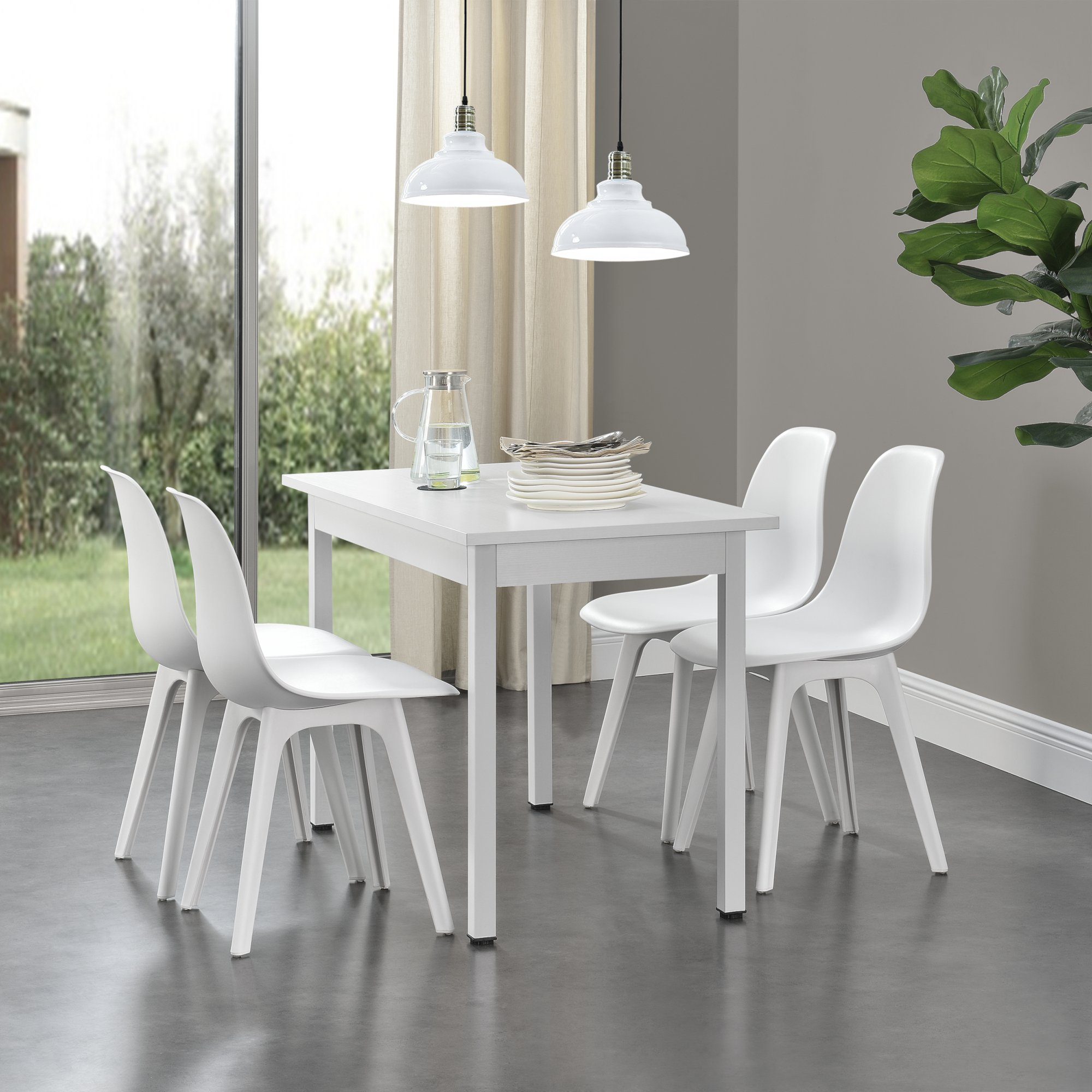 en.casa Essgruppe, (Set, 5-tlg., Esstisch mit 4 Stühlen), »Horten« Esstisch mit 4 Stühlen Weiß