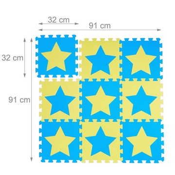 relaxdays Spielmatte 36 x Puzzlematte Sterne blau-gelb