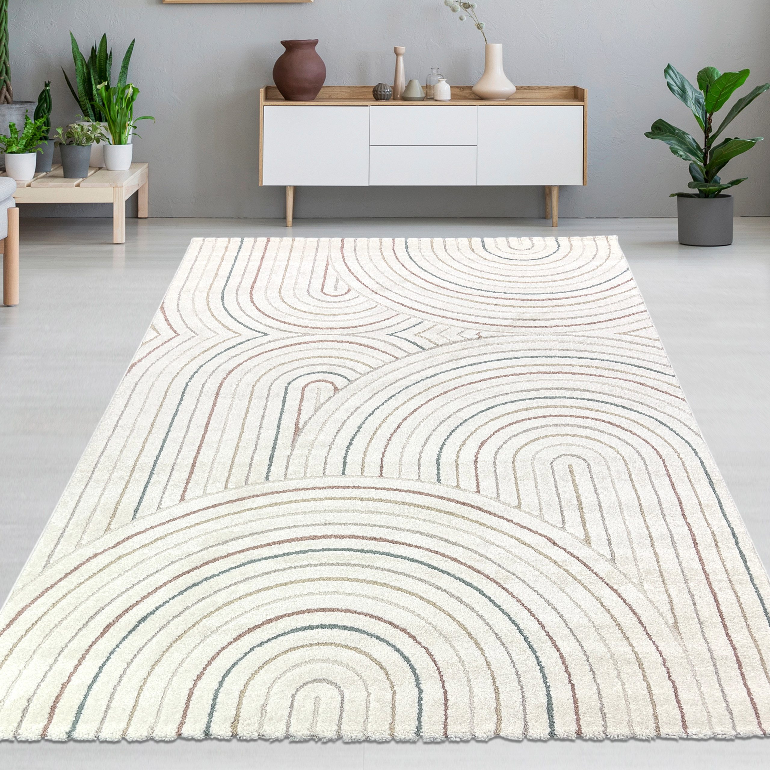 Carpetia Designteppich Kurzflor Teppich mit 3D-Effekt, rechteckig, Höhe: 14 mm, weich, pflegeleicht und für Fußbodenheizung geeignet