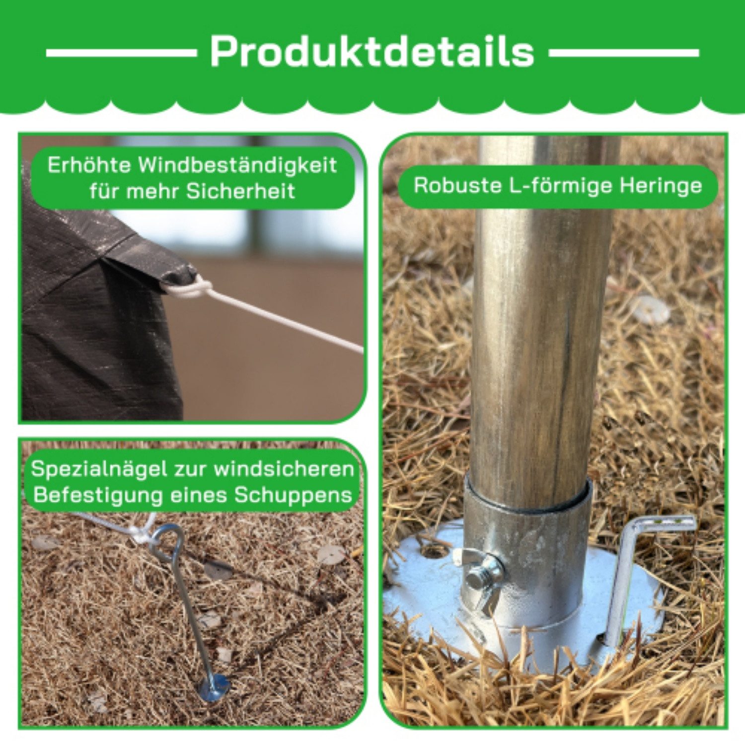 ANYSUN Gartenhaus Geräteschuppen 245×183×217 cm mit Rolltor, PE-Plane & Stahlrahmen, (Einzelartikel, 1 Geräteschuppen), PE-Plane, UV-beständig, Metallrahmen, Belüftungsfenster, Bodenanker