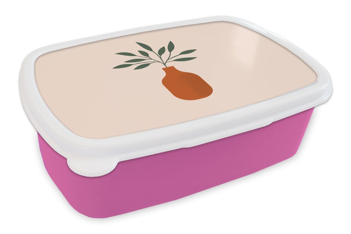 MuchoWow Lunchbox rosa Kunststoff (2-tlg), Brotbox Mädchen, Vase Pastell., für Erwachsene, - Snackbox, Brotdose Pflanze Kinder, Kunststoff, 