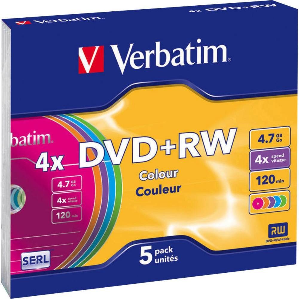 Verbatim DVD-Rohling DVD+RW 4.7GB 4x 5er Color Slimcase 43297, Farbig