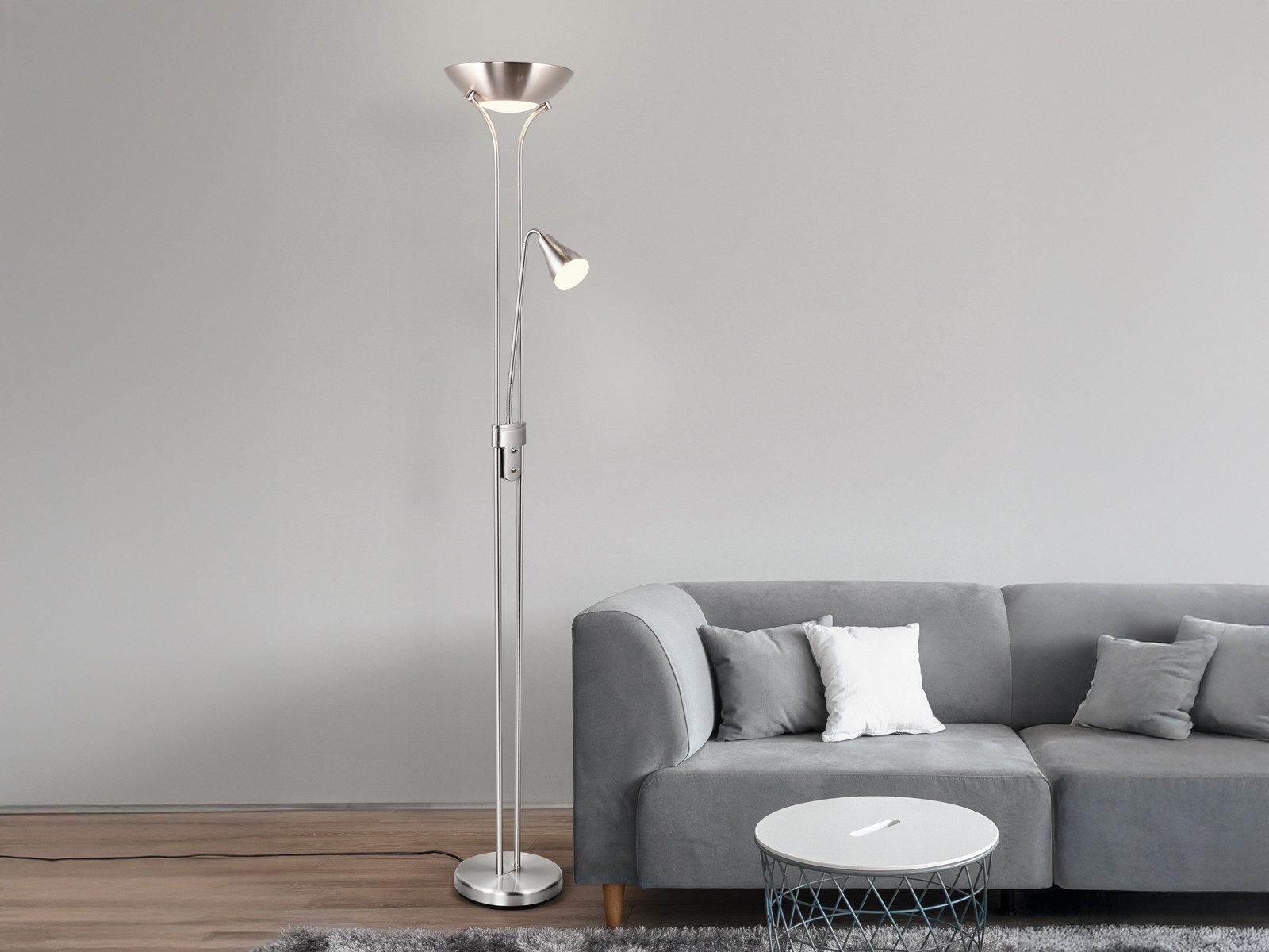 Reality Leuchten LED Deckenfluter mit Leselampe & Glasschirm, Höhe 181,5cm, dimmbar, LED wechselbar, Warmweiß, große Stehlampe Wohnzimmer zum Lesen, Stehleuchte – Bild 4 von 5