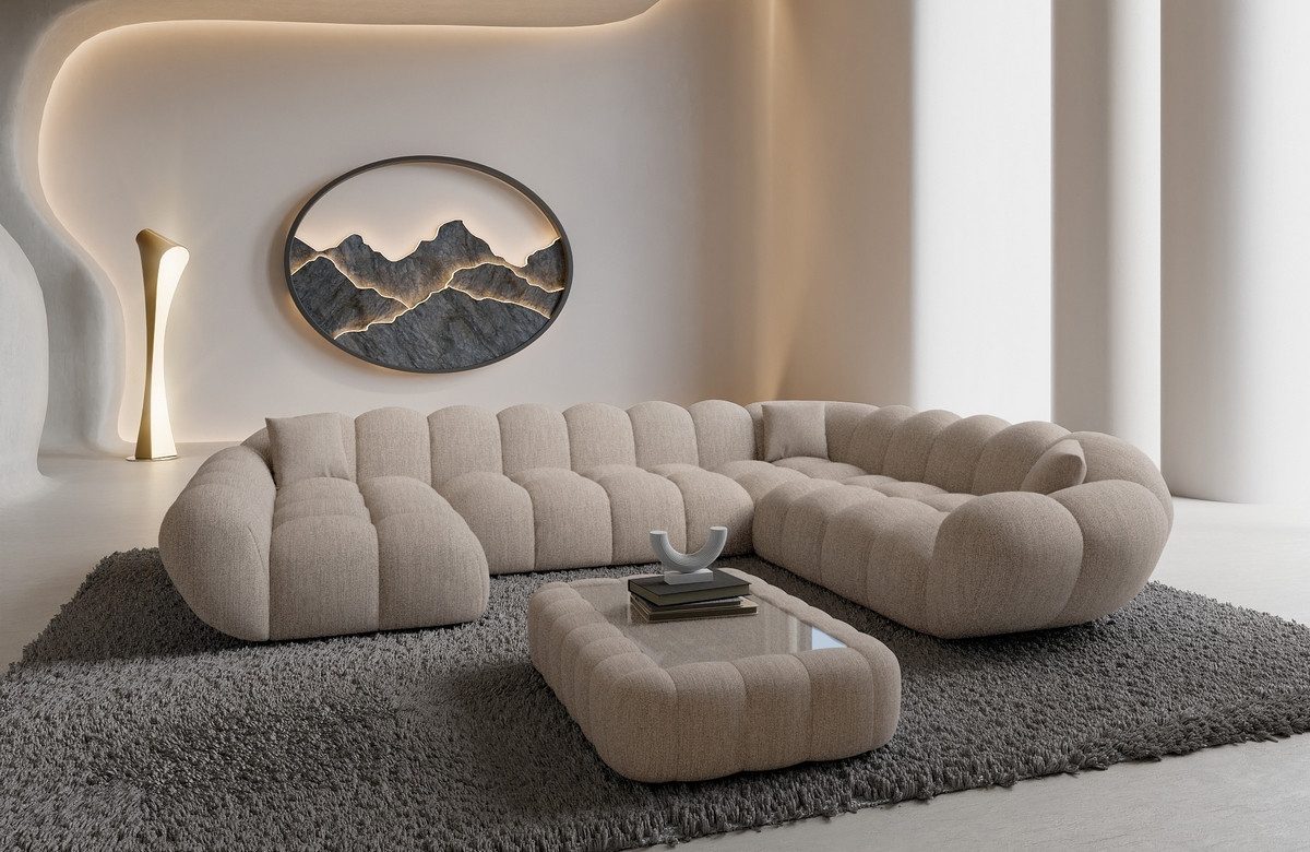 Sofa Dreams Wohnlandschaft Maleron XXL Polster Couch, 6-Sitzer, Stoff Sofa, Ottomane links, Strukturstoff in Beige