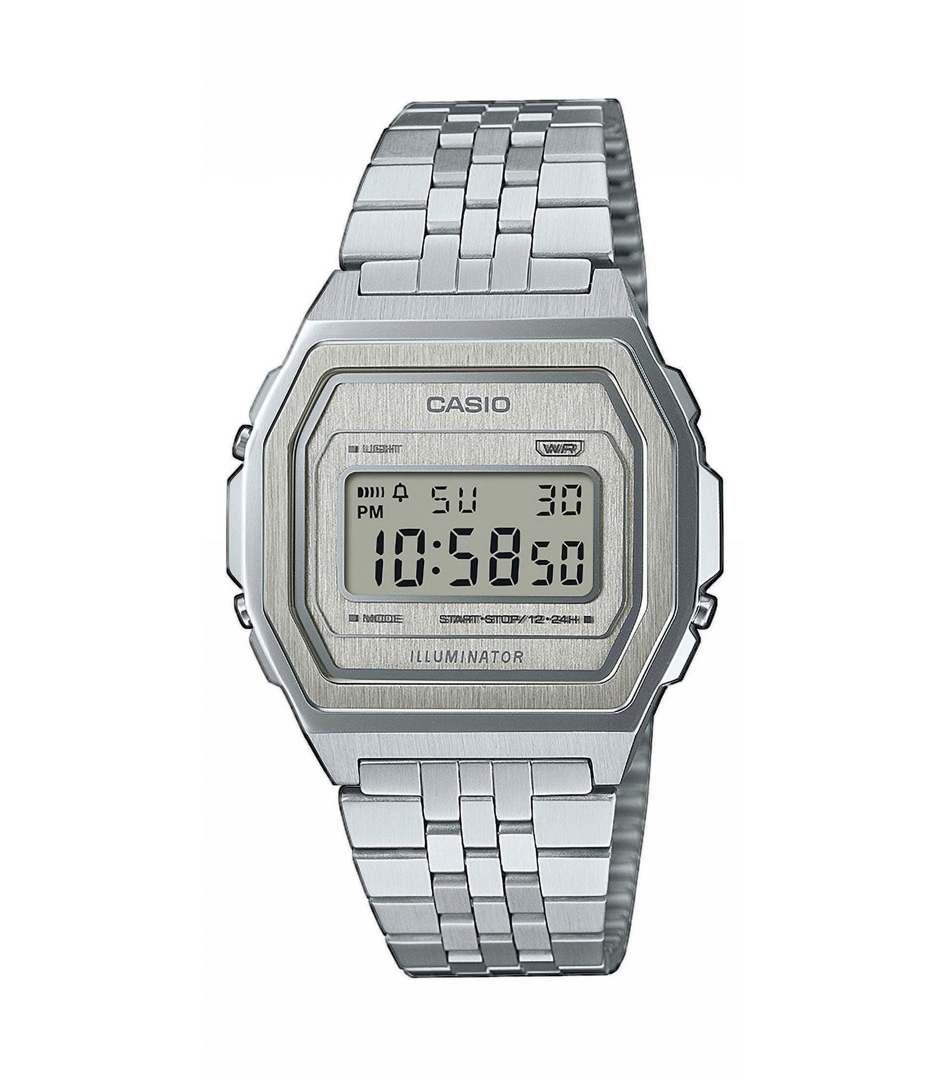 CASIO VINTAGE Chronograph A1000A-7EF, Quarzuhr, Armbanduhr, Damenuhr, Herrenuhr, Edelstahlarmband, digital