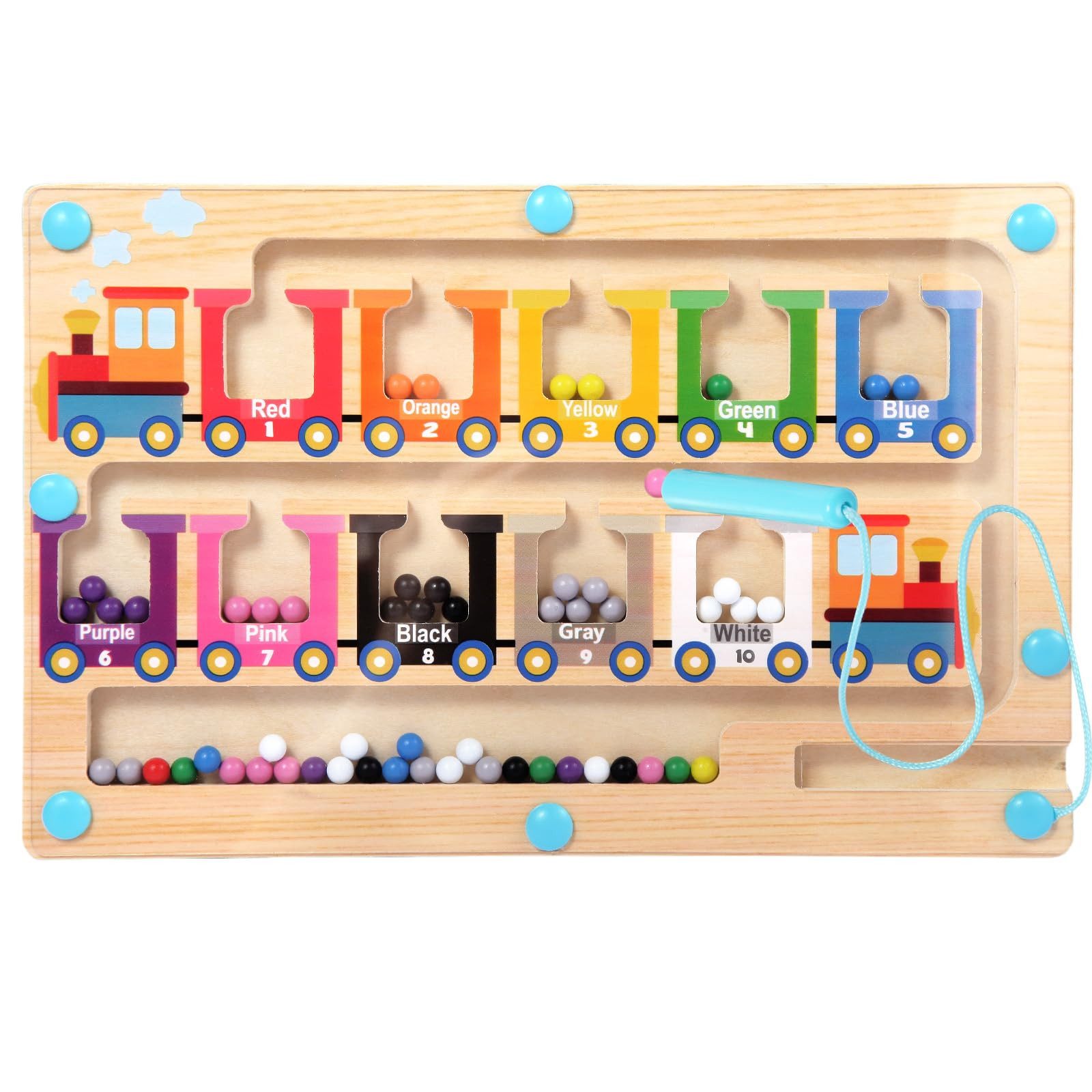 Zaewry Lernspielzeug Magnetisches Farb- und Zahlenlabyrinth, Montessori-Spielzeug, für 3- bis 5-Jährige, Holzpuzzle mit Magnetkugeln