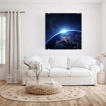 Primedeco Glasbild Wandbild Quadratisch Planet Erde in der Nacht mit Aufhängung, Weltall