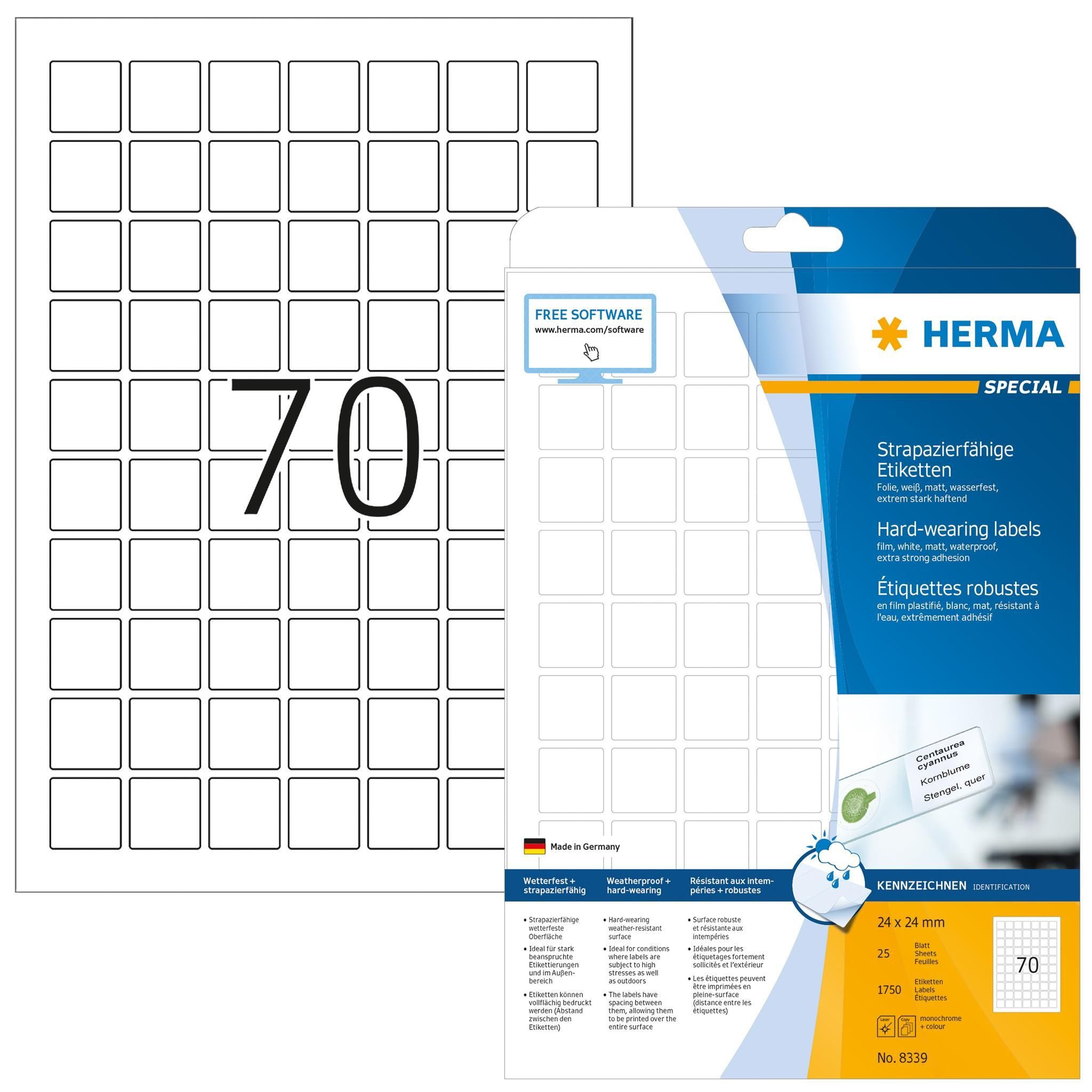 Etikett Herma Etiketten stark haftend 24 x 24 mm Folie weiss strapazierfähig