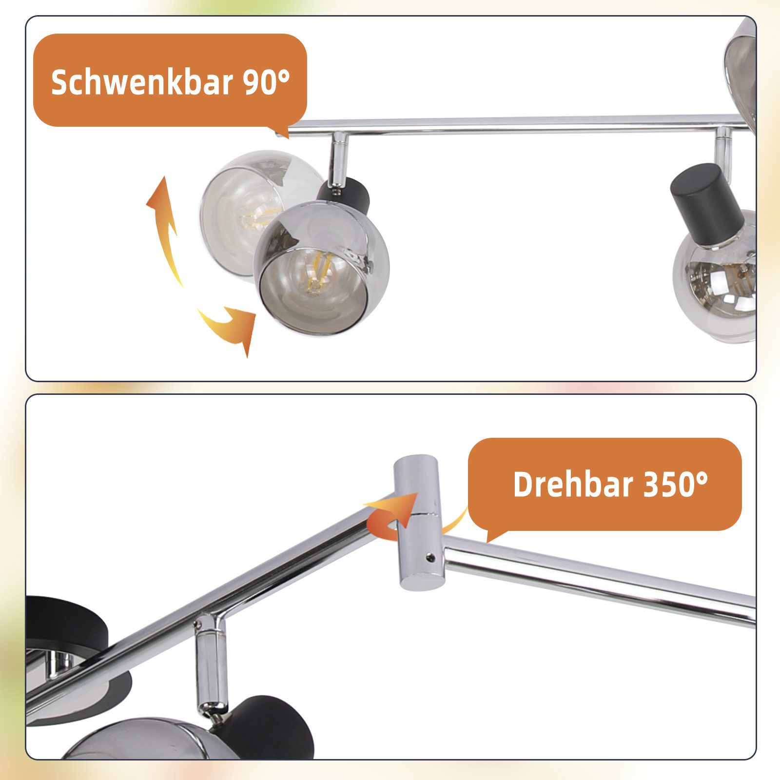 Nettlife Deckenstrahler Küchenlampe 2/3/4/6 Flammig Modern E14 Rauchglas De günstig online kaufen
