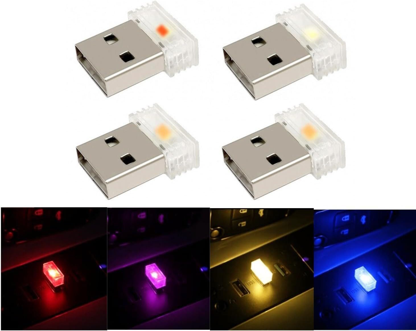 FELIXLEO LED Dekolicht 4er Set Mini USB LED Nachtlicht Auto Innenbeleuchtung Bunt