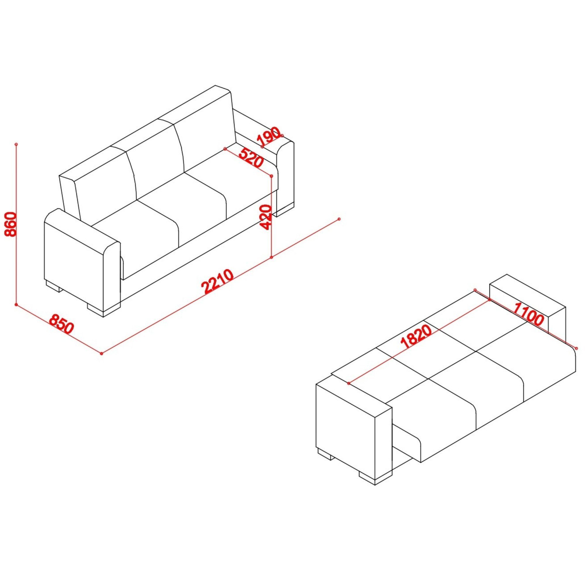 Braun 221 Sitzer, x Bettfunktion 85 Gozos Sofa Couch Leinenoptikstoff, 86 Series Palamos x cm 3 Gozos