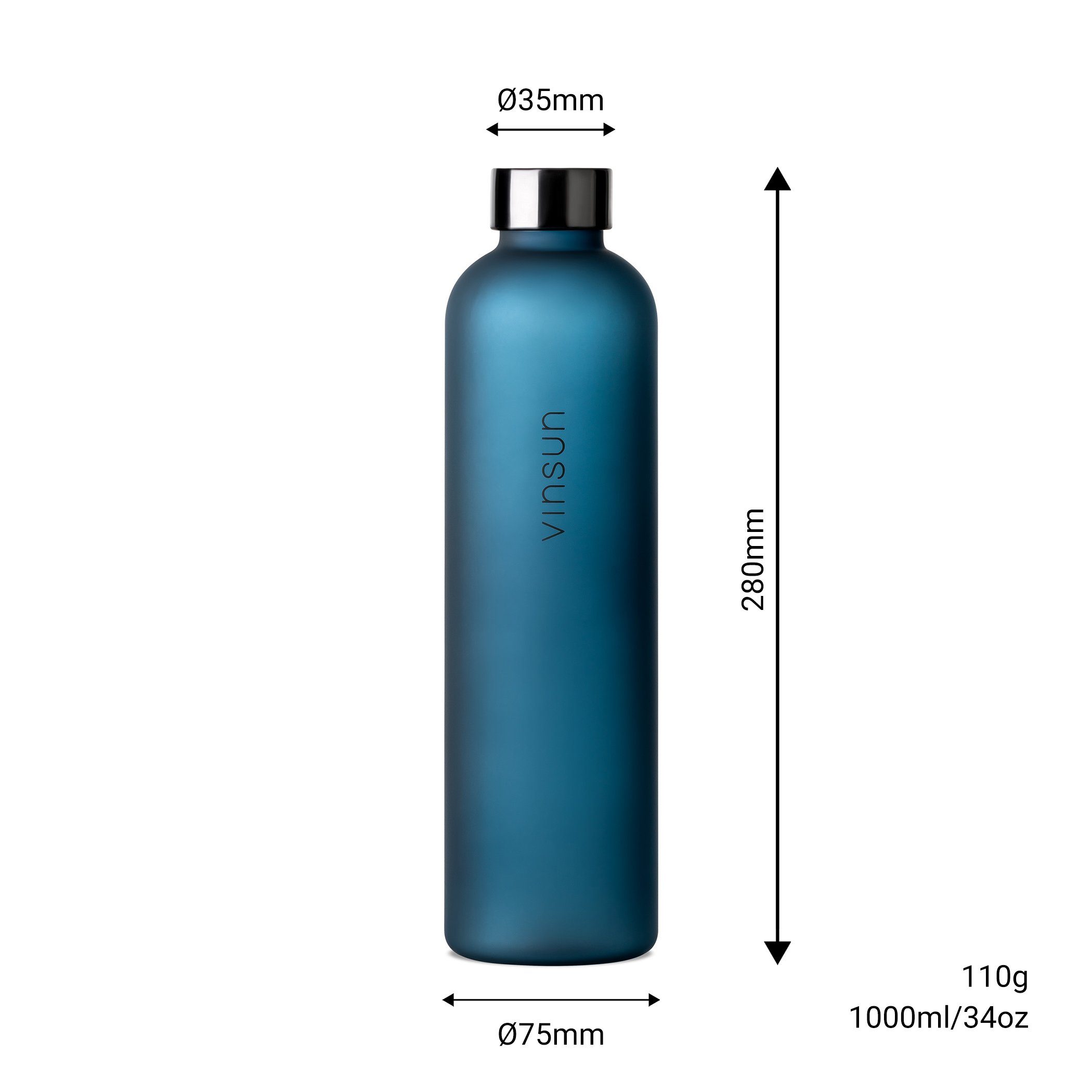 und auslaufsicher frei, Geruchs- Wasserflasche, 1L Vinsun Trinkflasche BPA - Geschmacksneutral, auslaufsicher bruchsicher, geeignet, - Dunkelblau Trinkflasche Kohlensäure