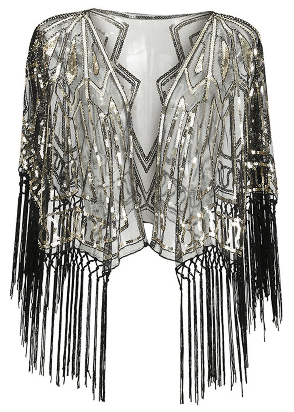 Dekorative Schal 1920er Jahre Gatsby Stola Schal Damen, Pailletten-Schal, mit Quasten, (1-St), Gatsby-Party-Kostüm der 20er Jahre für Frauen
