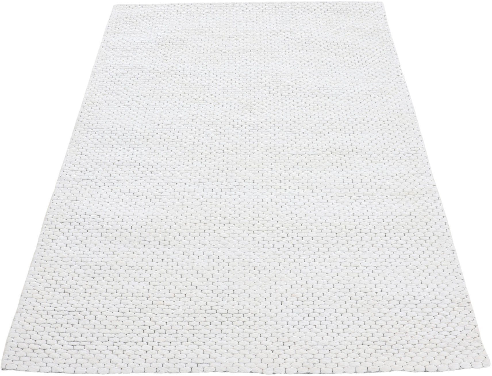 Teppich, Höhe: Wollteppich Wolle, Sina, 14 handgewebt, kuschelig carpetfine, Handweb weich meliert, mm, beige rechteckig, & reine
