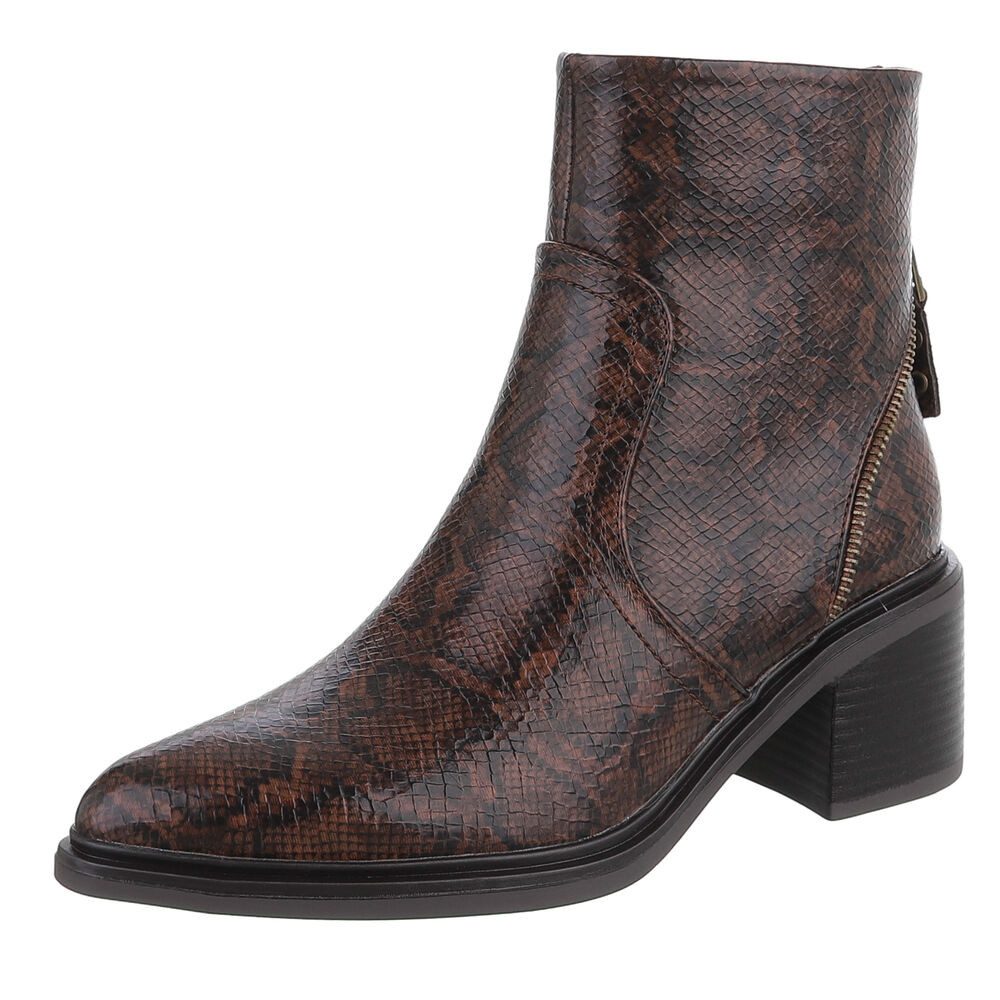 Ital-Design Eleganter Ankle-Stiefel aus strukturiertem Material für Damen Westernstiefelette (90542948) Blockabsatz Полусапожки in Braun