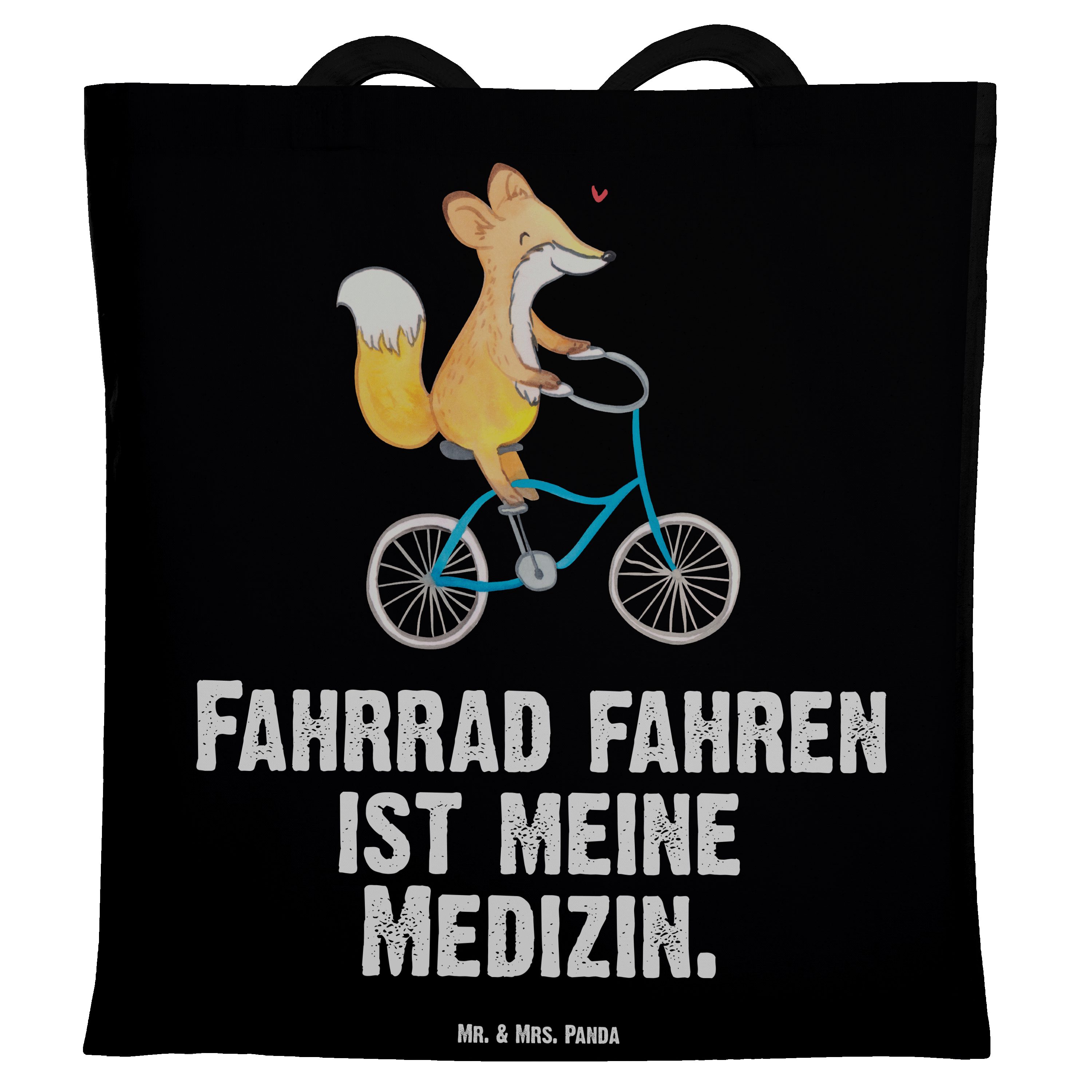 Mr. & Mrs. Panda Tragetasche Fuchs Fahrrad fahren Medizin - Schwarz - Geschenk, Gewinn, Einkaufsta (1-tlg)
