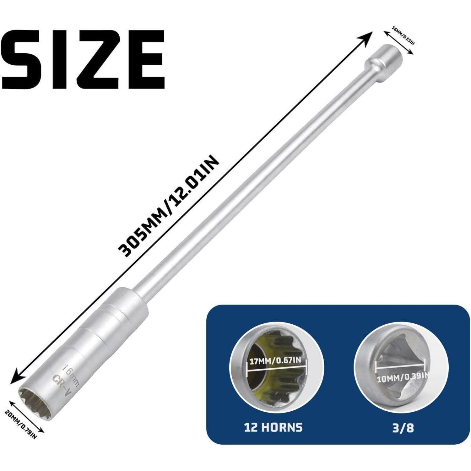 LuxusKollektion Bit- und Steckschlüsselset Zündkerzenschlüssel Satz 14mm 16mm Magnet flexibel Langer Griff-16 mm