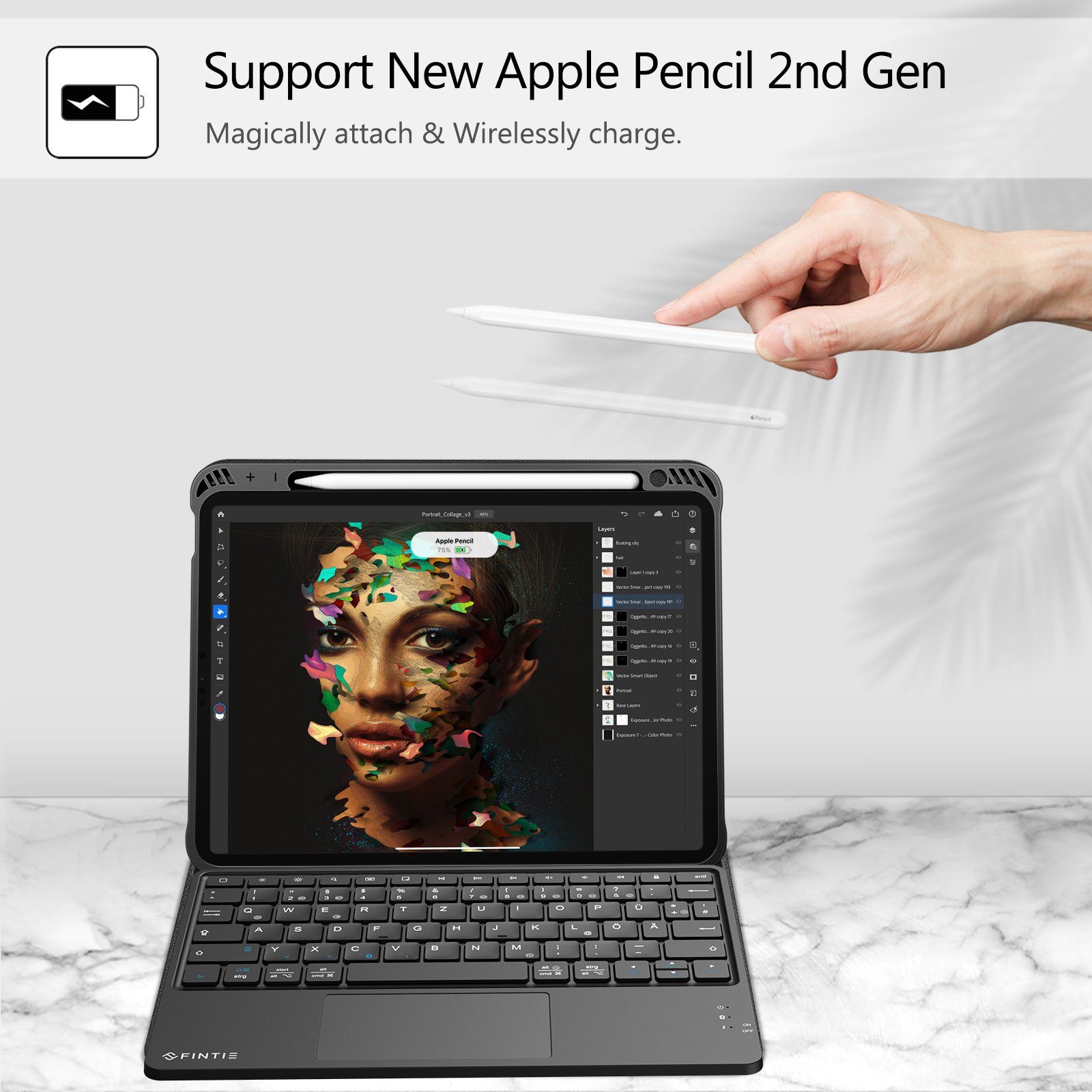 Fintie Tablet-Hülle Tastatur für iPad Air 11'' M3 2025/M2 2024, iPad Air 5 2022/Air 4 2020 10.9 Zoll, mit Stifthalter, Magnetische Abnehmbare Deutsche Tastatur mit Touchpad