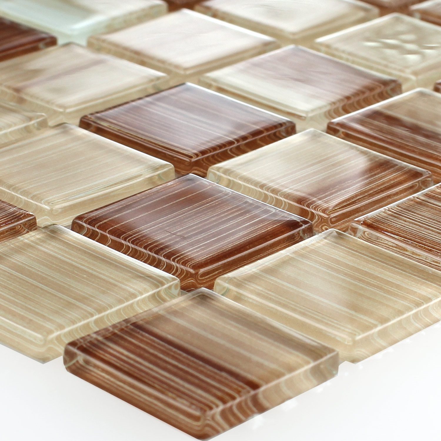 Mosafil Mosaikfliesen Glasmosaik Fliesen Lafayette Gestreift, Glas 32.700x30.200, beige-braun, Verlegefertig auf ein Netz geklebt - Frostsicher - Wasserdicht -