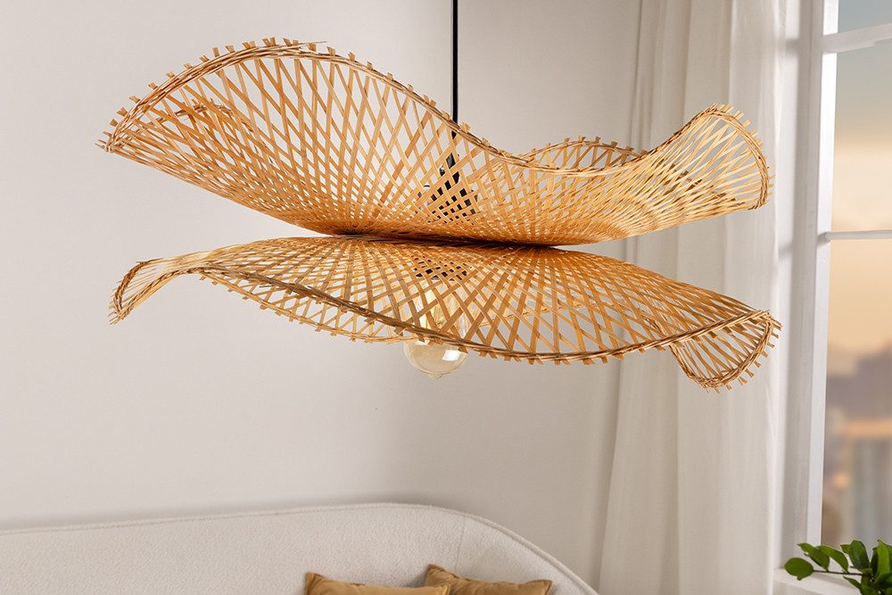 riess-ambiente Hängeleuchte ORGANIC LIVING 70cm natur · Pendellampe mit Schirm · Sonnenhut-Design, keine besonderen Funktionen, ohne Leuchtmittel, für Esszimmer · Bambus-Holz · Boho-Stil · handmade · für Schlafzimmer