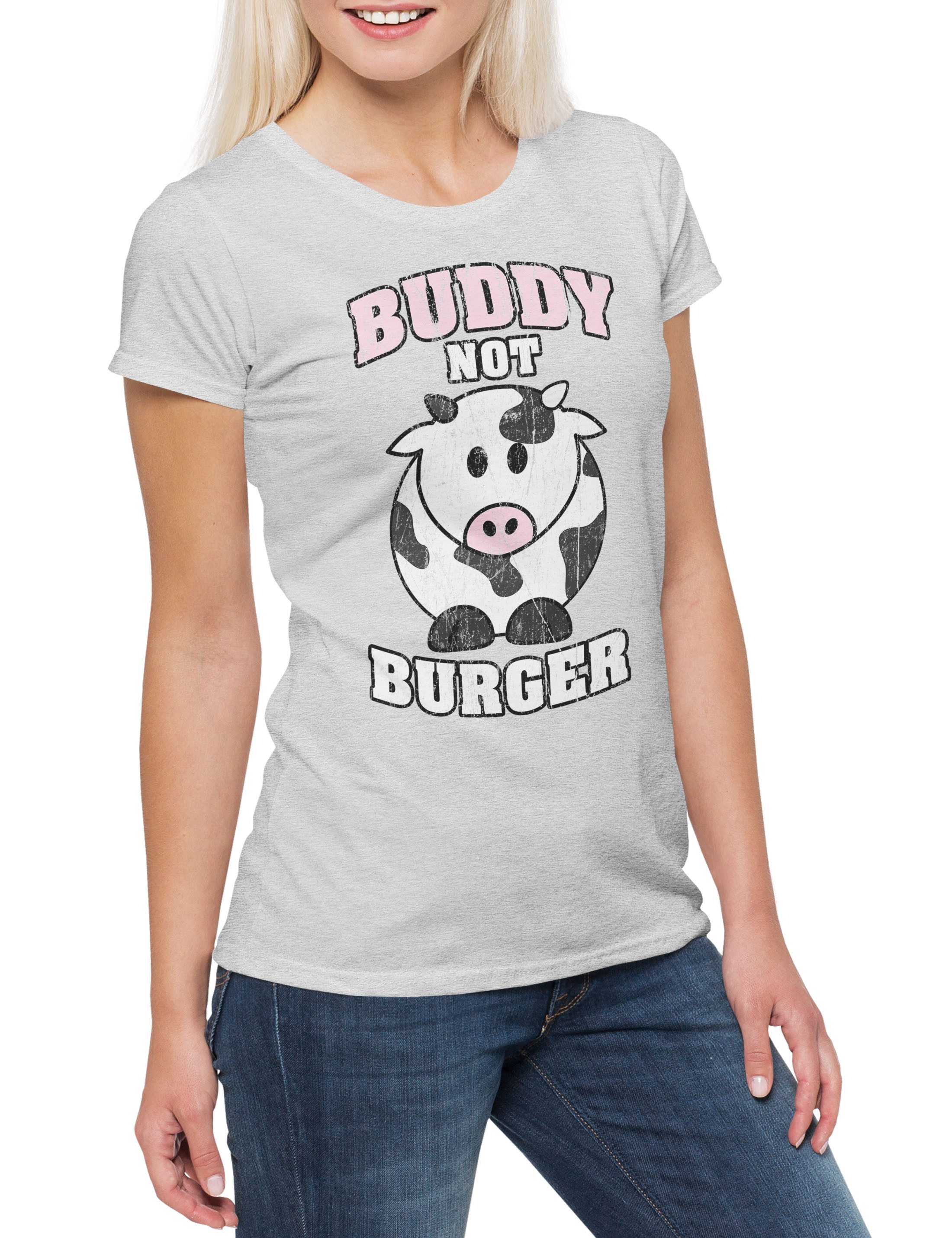 Print-Shirt Buddy Not Burger Damen T-Shirt Vegan Vegetables Vegetarier Veganer