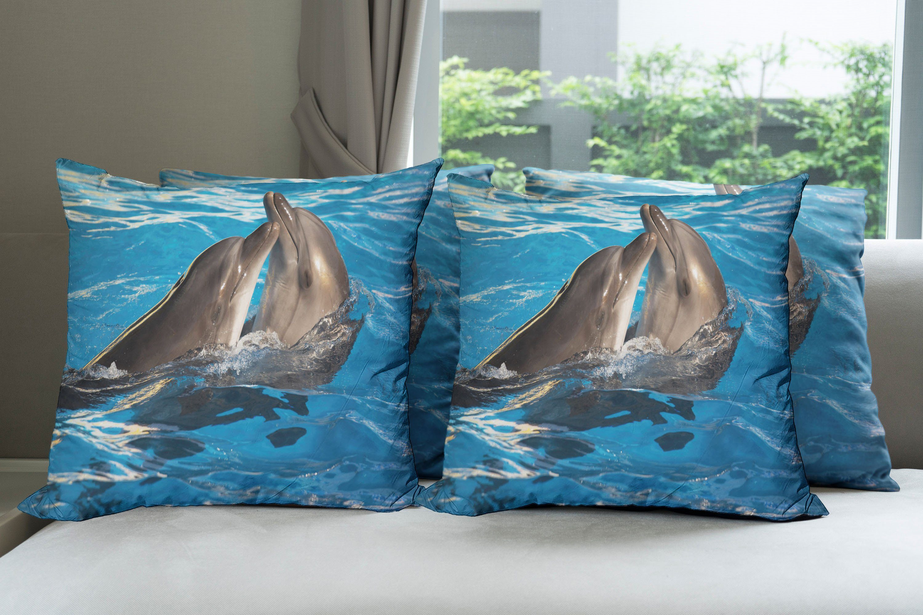 Modern Doppelseitiger Abakuhaus Delphin Stück), Kissenbezüge Aqua Fotografie Show Accent (4 Digitaldruck,