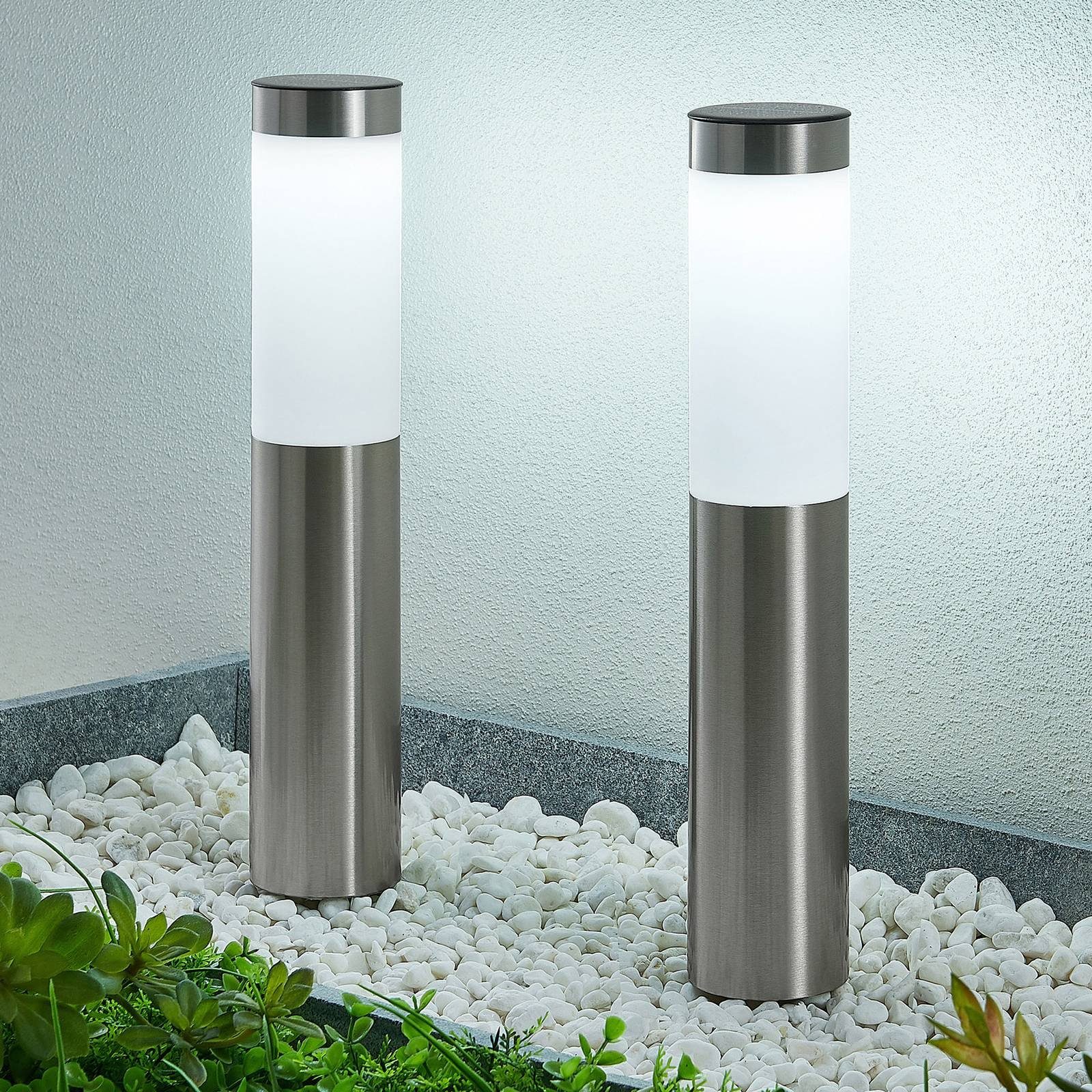 Lindby Gartenleuchte Sirita, LED-Leuchtmittel fest verbaut, tageslicht, Modern, Edelstahl, Polycarbonat, silber, opalweiß, 1 flammig, inkl.