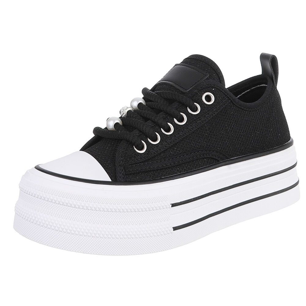 Ital-Design Stylische Plattform-Sneaker mit Perlen-Details für Damen Sneaker (91117317) Flach Sneakers Low in Schwarz