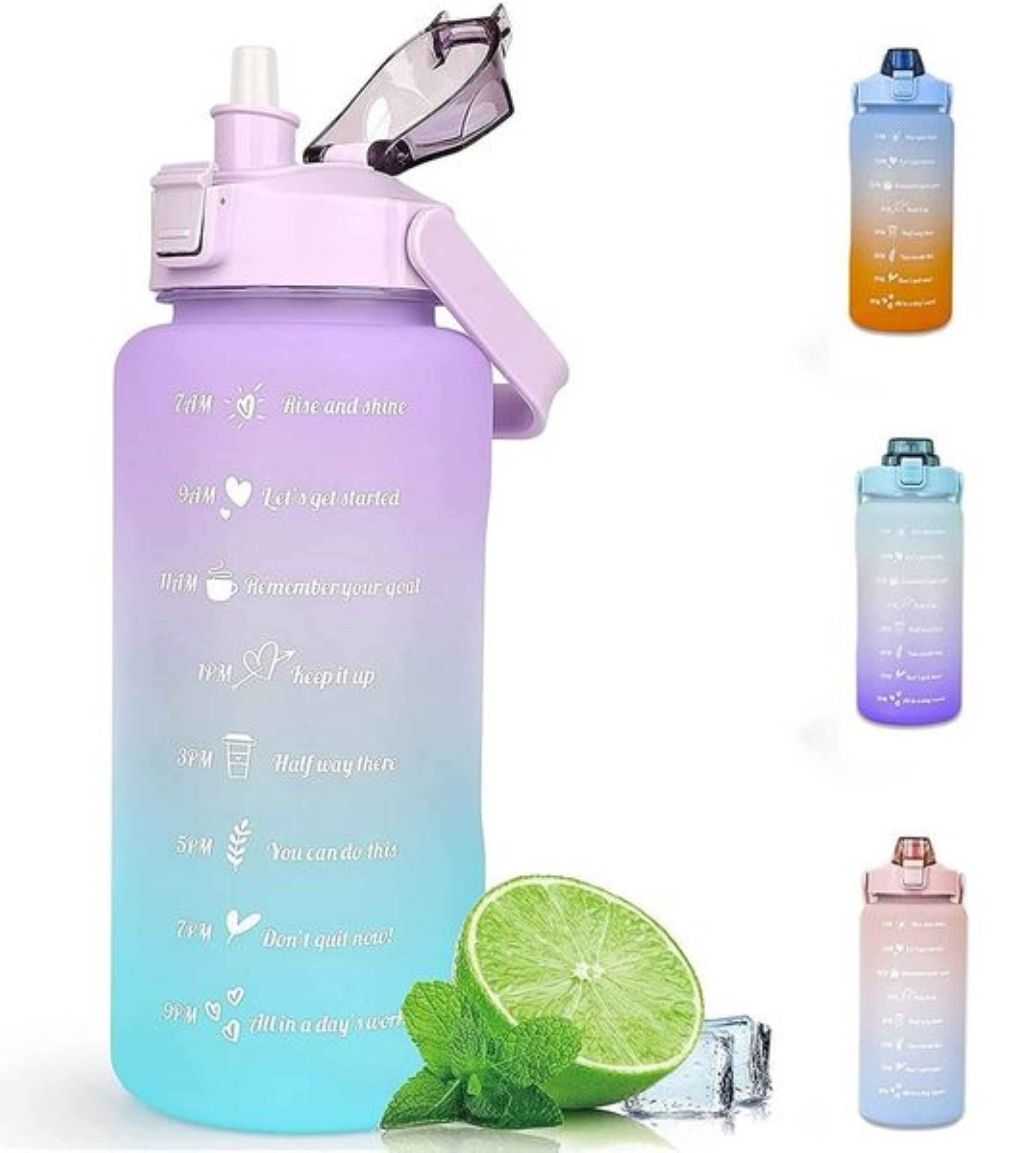 Foxter Sport Trinkflasche Sport Trinkflasche 1,5L Tritan mit Strohhalm & Motivationsdesign, Tritan, auslaufsicher, mit Strohhalm, Zeitleiste, 1,5L Sportflasche