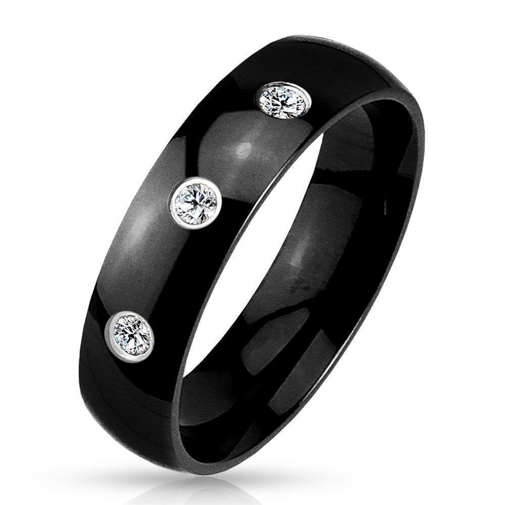 Kristallen für aus (15.6) Fingerring Edelstahl Ring 1-tlg), Damen Herren Schwarzer mit 49 BUNGSA und (Ring, Damen