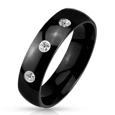 BUNGSA Fingerring 49 (15.6) Schwarzer Ring mit Kristallen aus Edelstahl für Damen und (Ring, 1-tlg), Damen Herren