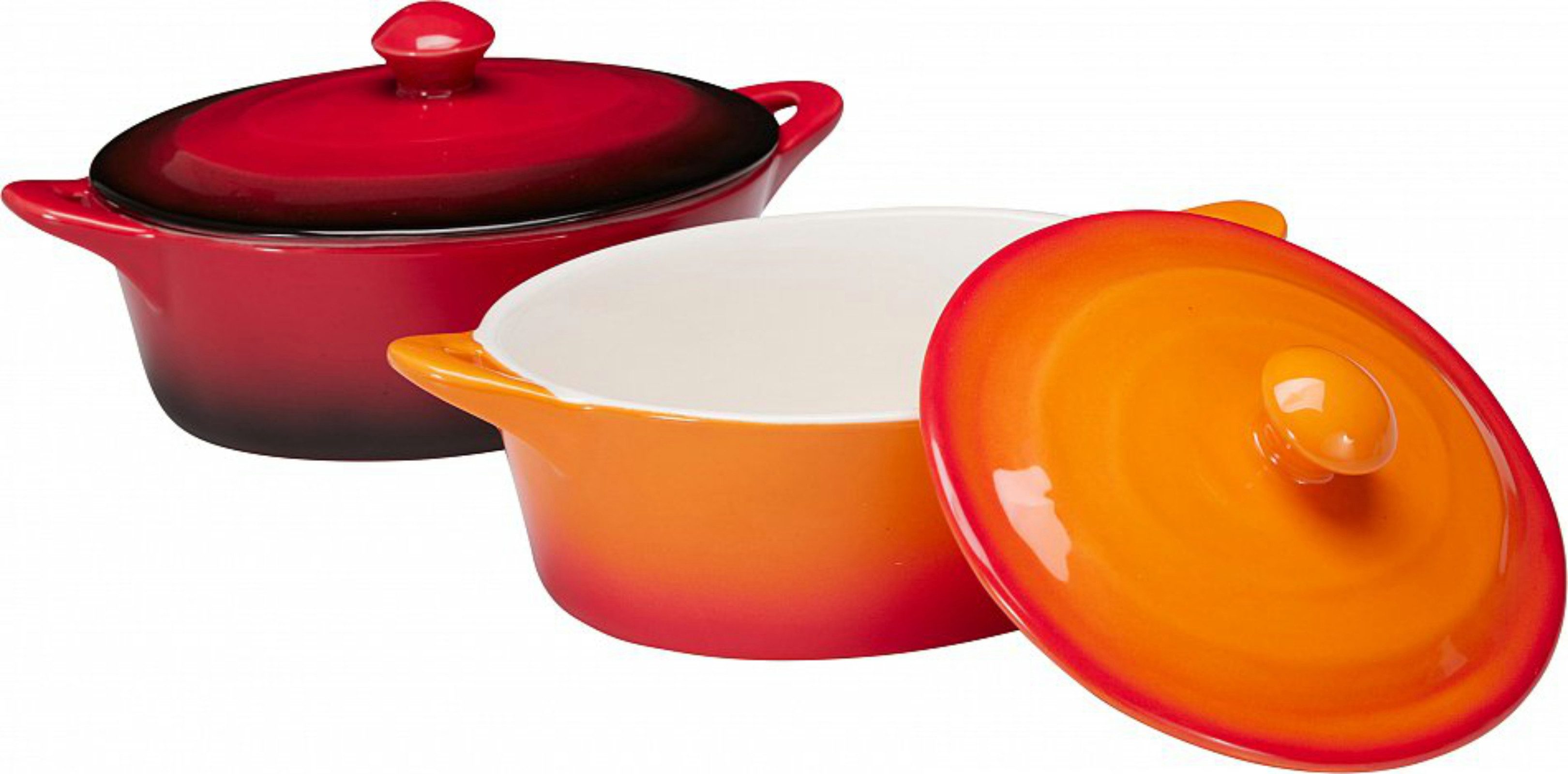 Koopman Ofenschale Auflaufform Gartopf Ofenform 2 Farben Keramik 2 Stk, Keramik, (Set, 2-St., Packung), 2er Set, mit Deckel, Keramik, Orange + Rot
