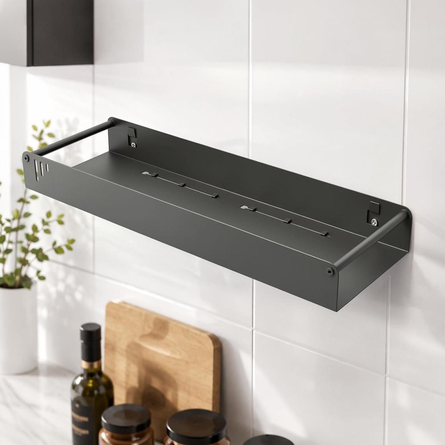 LuxusKollektion Gewürzregal Gewürzregal Wand 40cm Grau mit 6 Haken, 1-tlg.