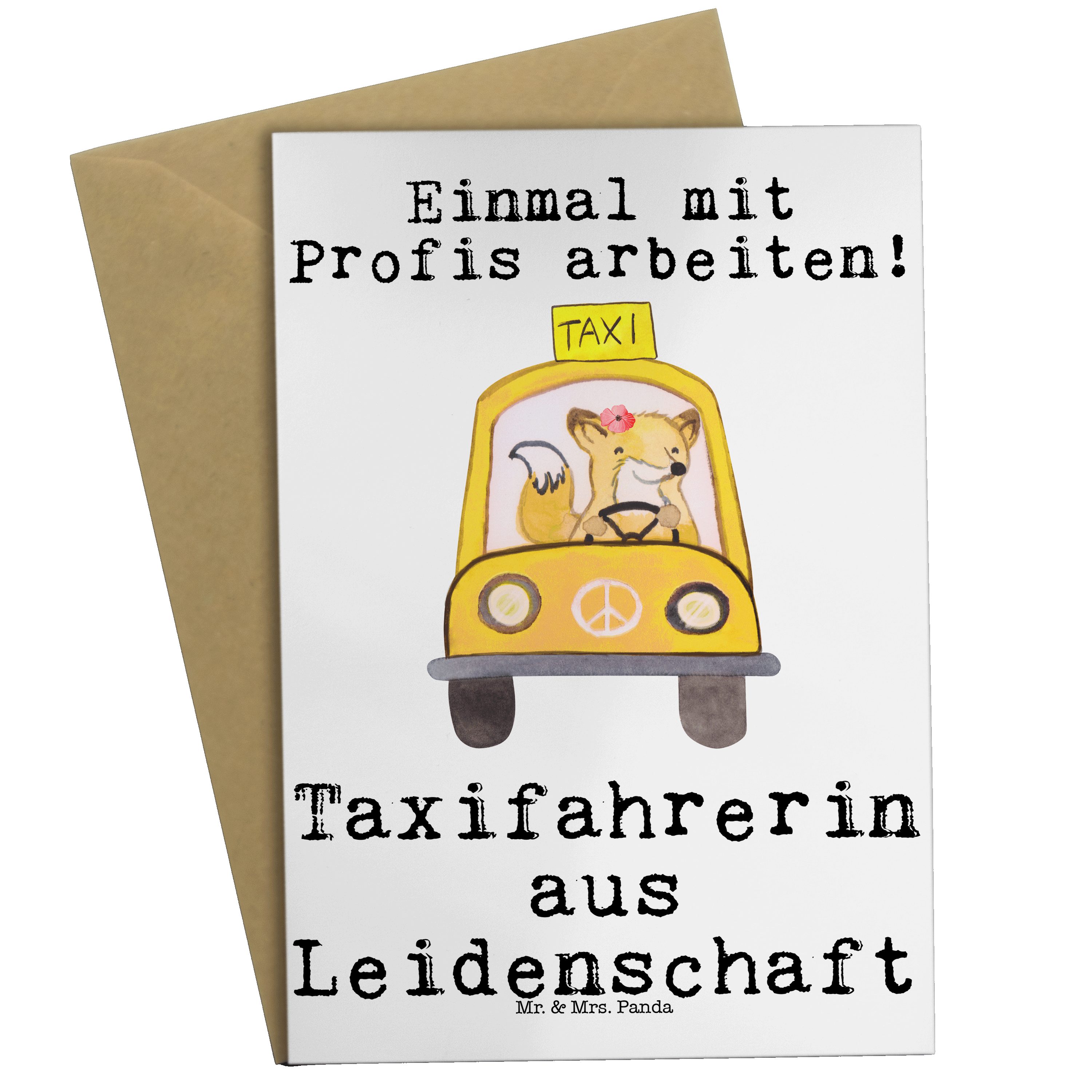 Mr. & Mrs. Panda Grußkarte Taxifahrerin aus Leidenschaft - Weiß - Geschenk, Geburtstagskarte, Ab