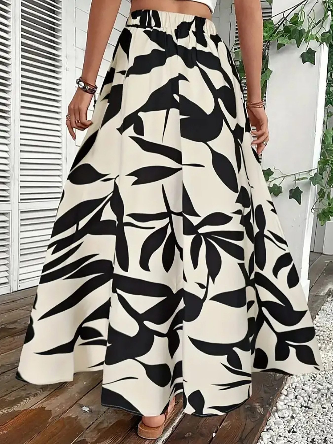 DEBAIJIA Midirock Damen Maxirock Sommer Floral Gedruckt Elegant Lange Röcke