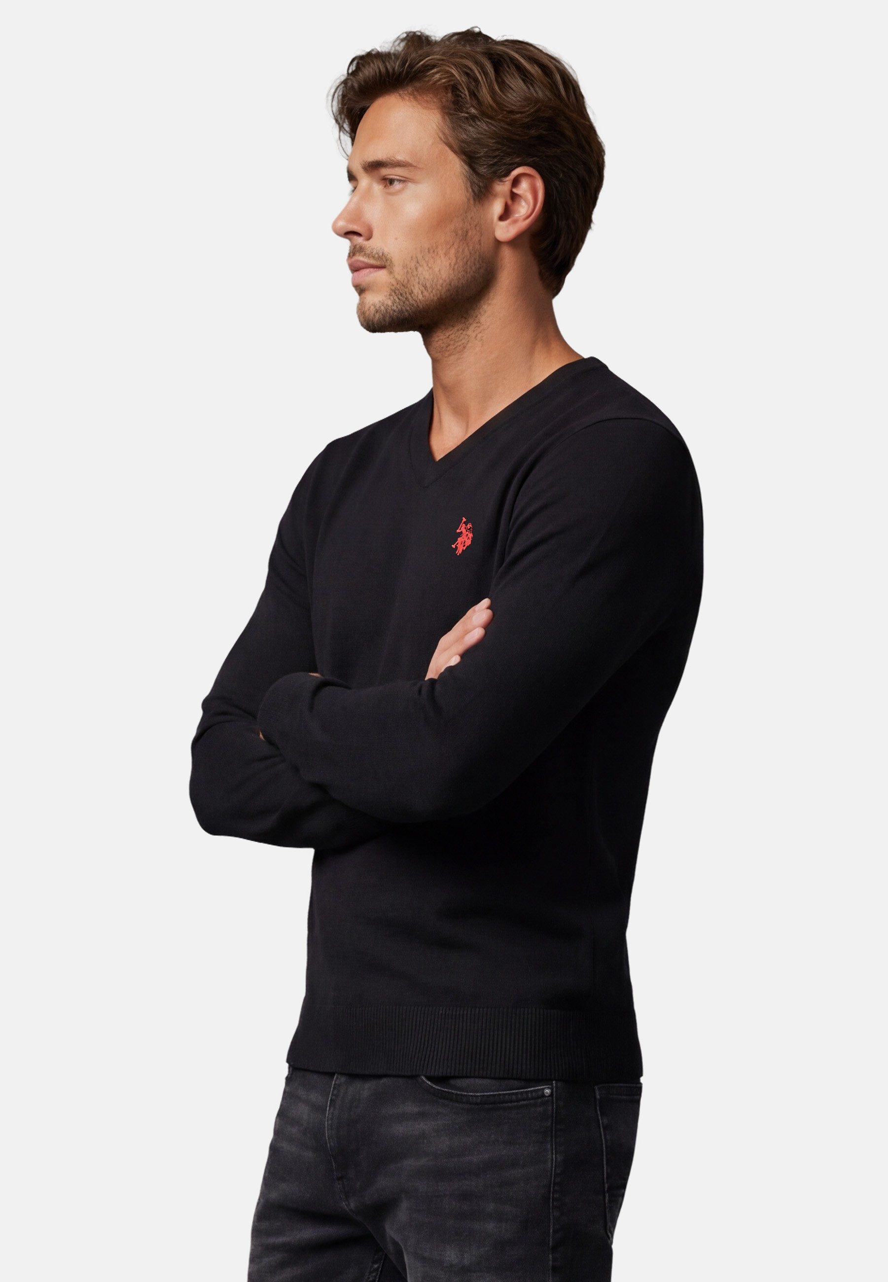 U.S. Polo Assn. V-Ausschnitt-Pullover Longsleeve USPhil – Herren V-Neck Classic Fit mit Logo-Stickerei Angenehme Baumwollmischung, weiches Material und sportive – Bild 2 von 5