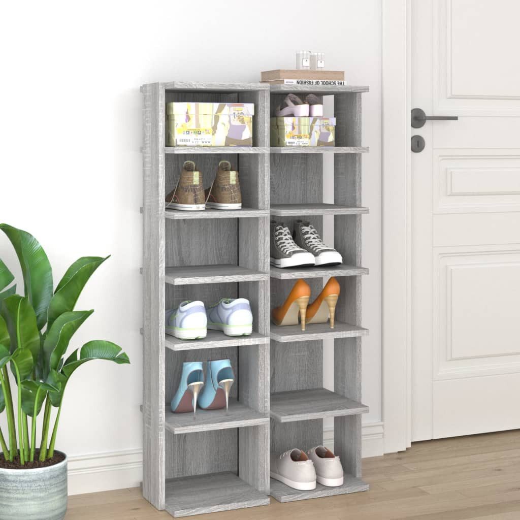 vidaXL Schuhschrank NA Schuhregale 2 Stk Grau Sonoma 25x27x102 cm Spanplatte