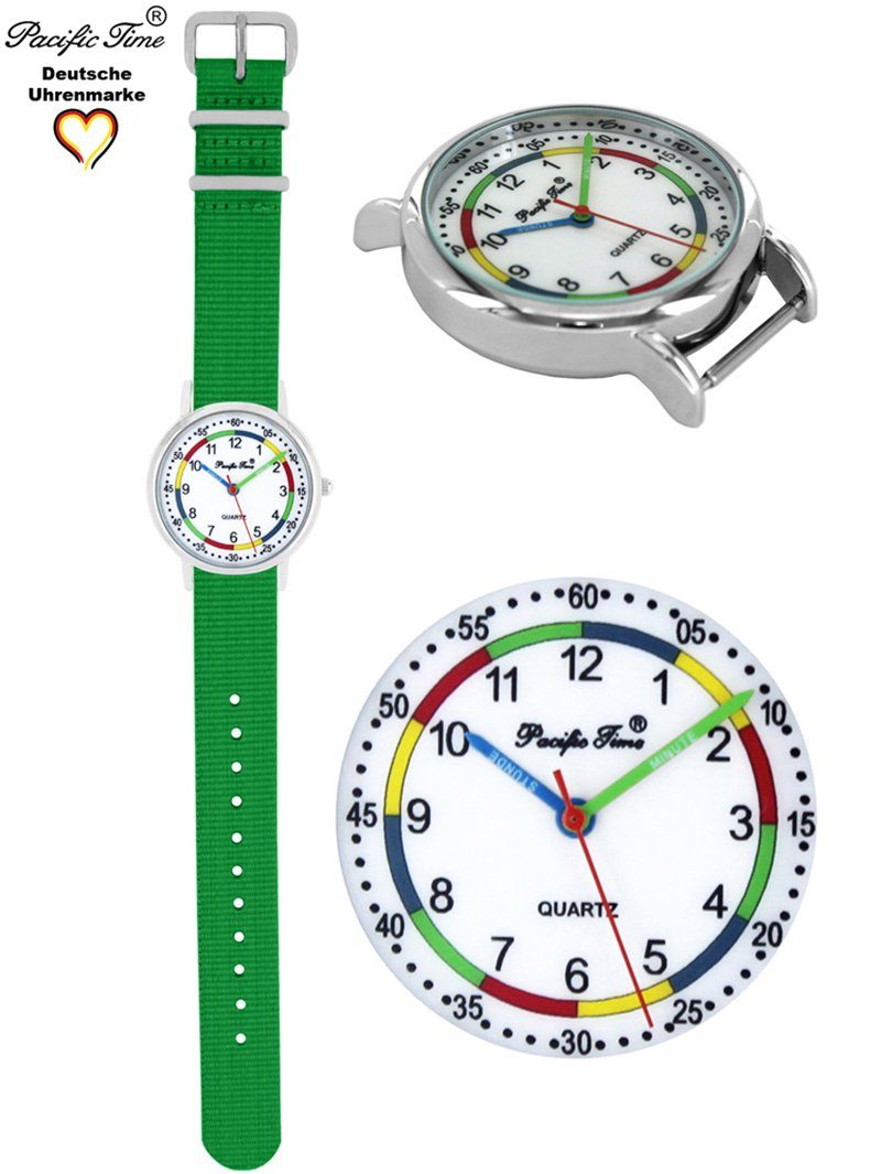 Pacific Time Quarzuhr Kinder Armbanduhr First und - Gratis grün Design Versand Wechselarmband, Match Lernuhr Mix