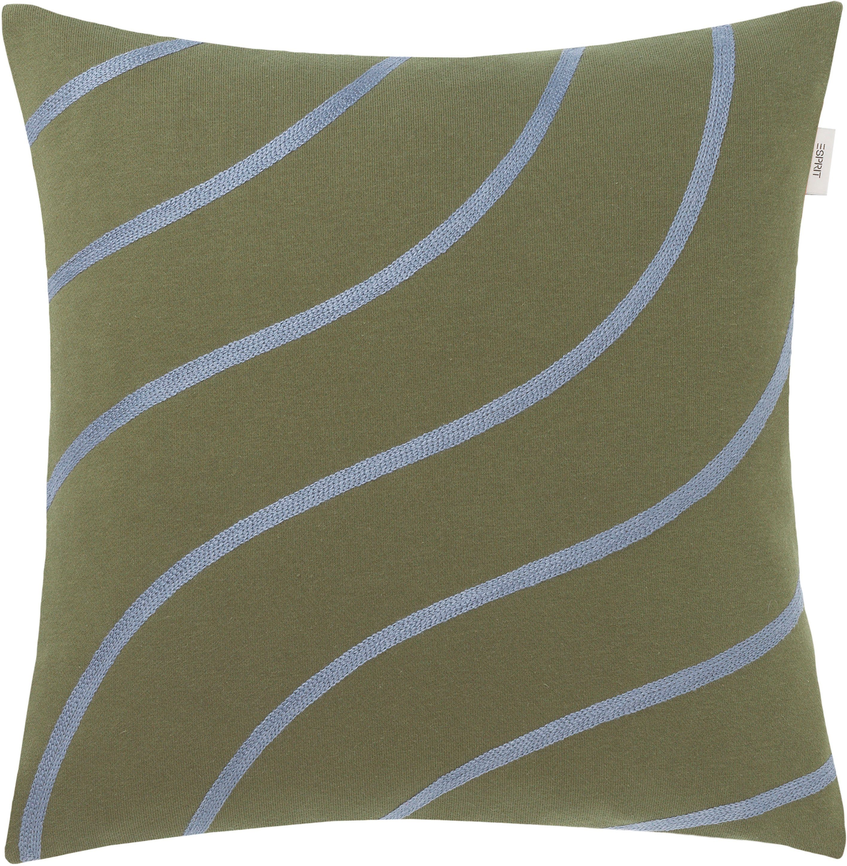 Kissenbezüge Debby, Esprit (1 Stück), mit aufgesticktem Wellenmotiv dunkelgrün-grasgrün