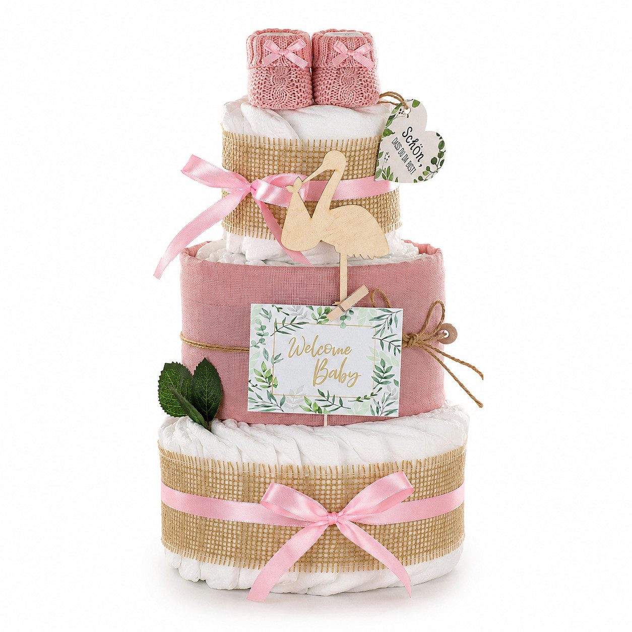 Neugeborenen-Geschenkset Windeltorte Storch, zur Geburt