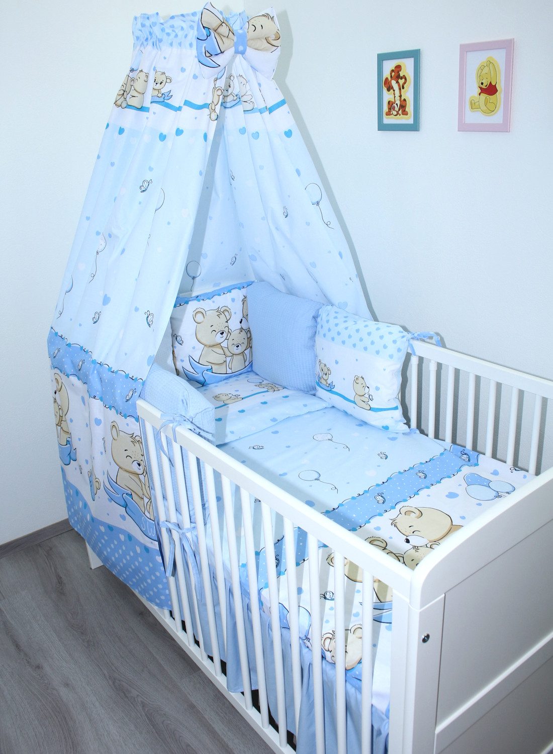 Primawela Babybettwäsche Bettwäsche Waffelpiqué Baby Bettset Kissen -Nestchen Vollstoff Himmel, 5 teilig