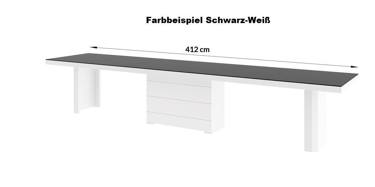 XXL HE-444 Weiß designimpex ausziehbar 412 Design Hochglanz Grau Esstisch Weiß Hochglanz 160 bis Grau / / Hochglanz cm