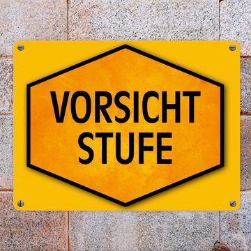 speecheese Metallschild Vorsicht Stufe Warn und Hinweisschild in Gelb Schwarz Warnschild