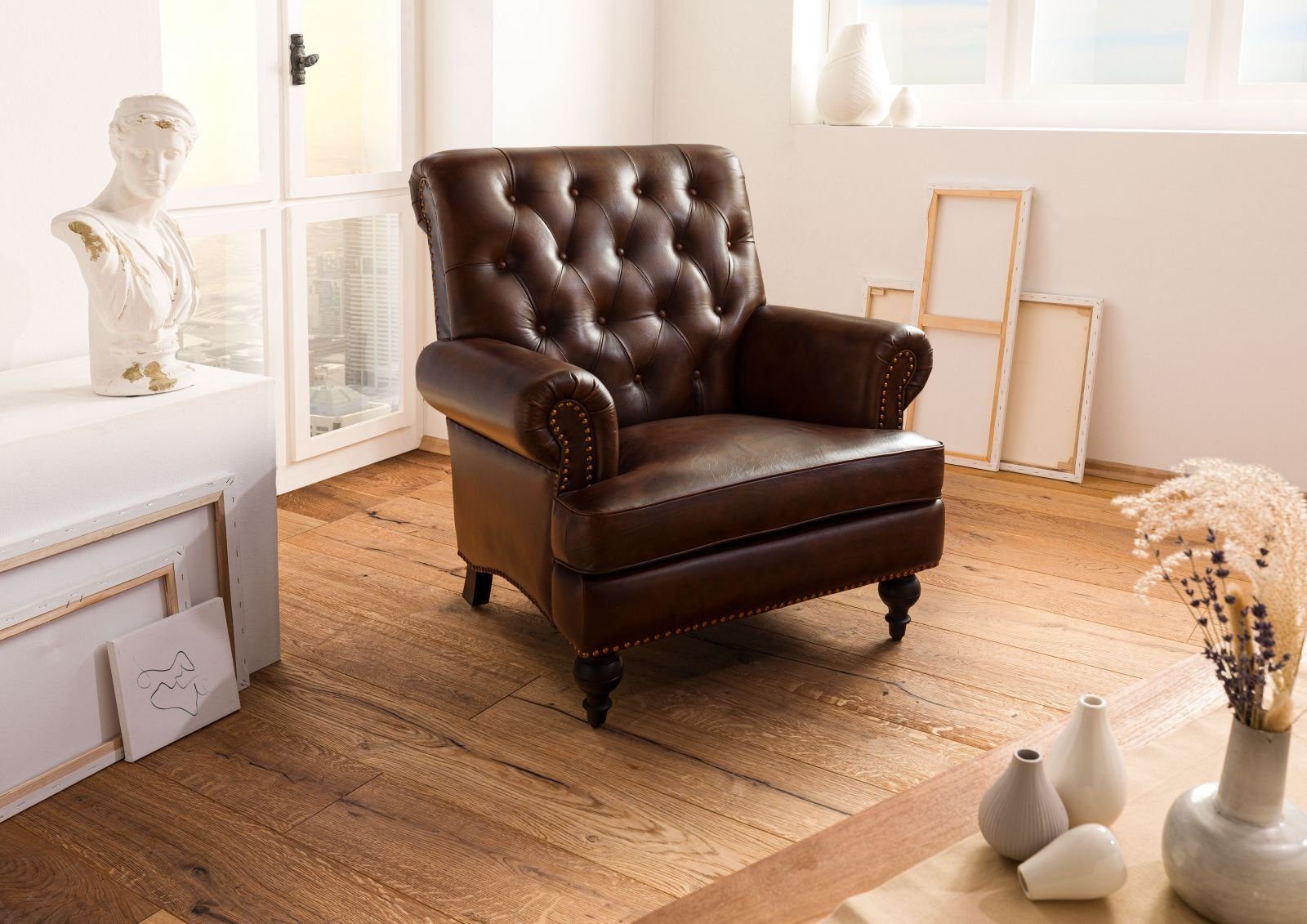 Massivmoebel24 Sessel CHESTERFIELD (Sessel Echtleder 84x84x94 braun CHESTER günstig online kaufen